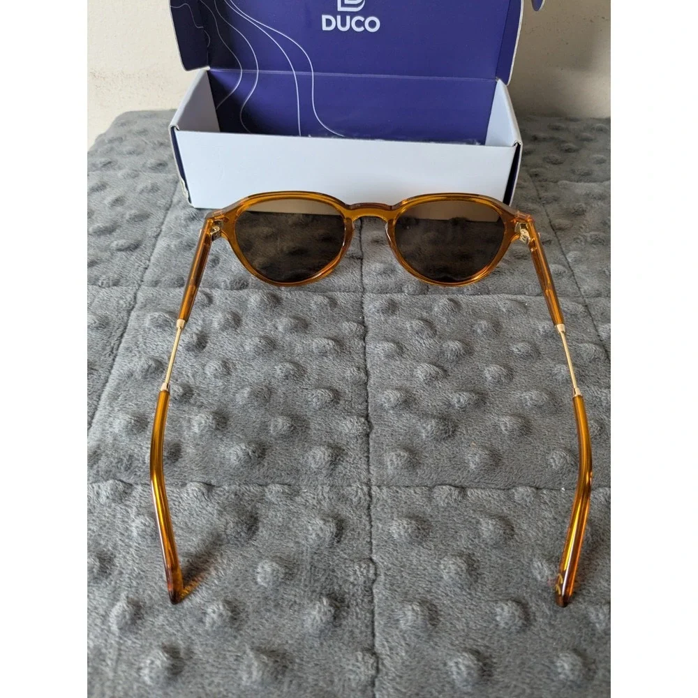 DUCO Round Classic Polarized Sunglasses With Brown Frames Black Lens‎